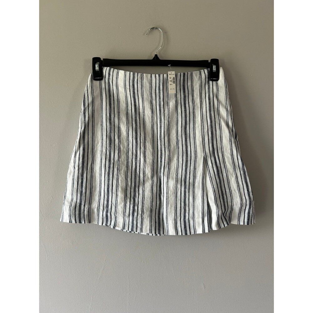 Madewell Single-Pleat Linen Mini Skirt Striped NWT size 4
